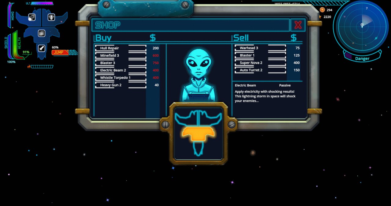 Trade screen with an alien merchant